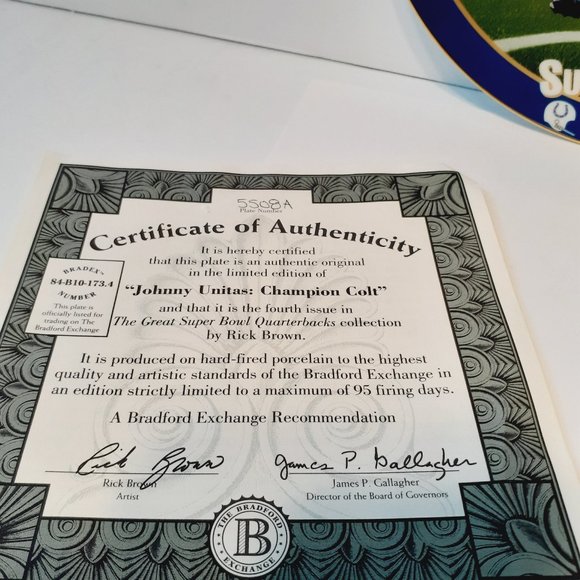 Bradford Exchange Collector Plate, Johnny Unitas Superbowl V Baltimore Colts - Picture 2 of 7